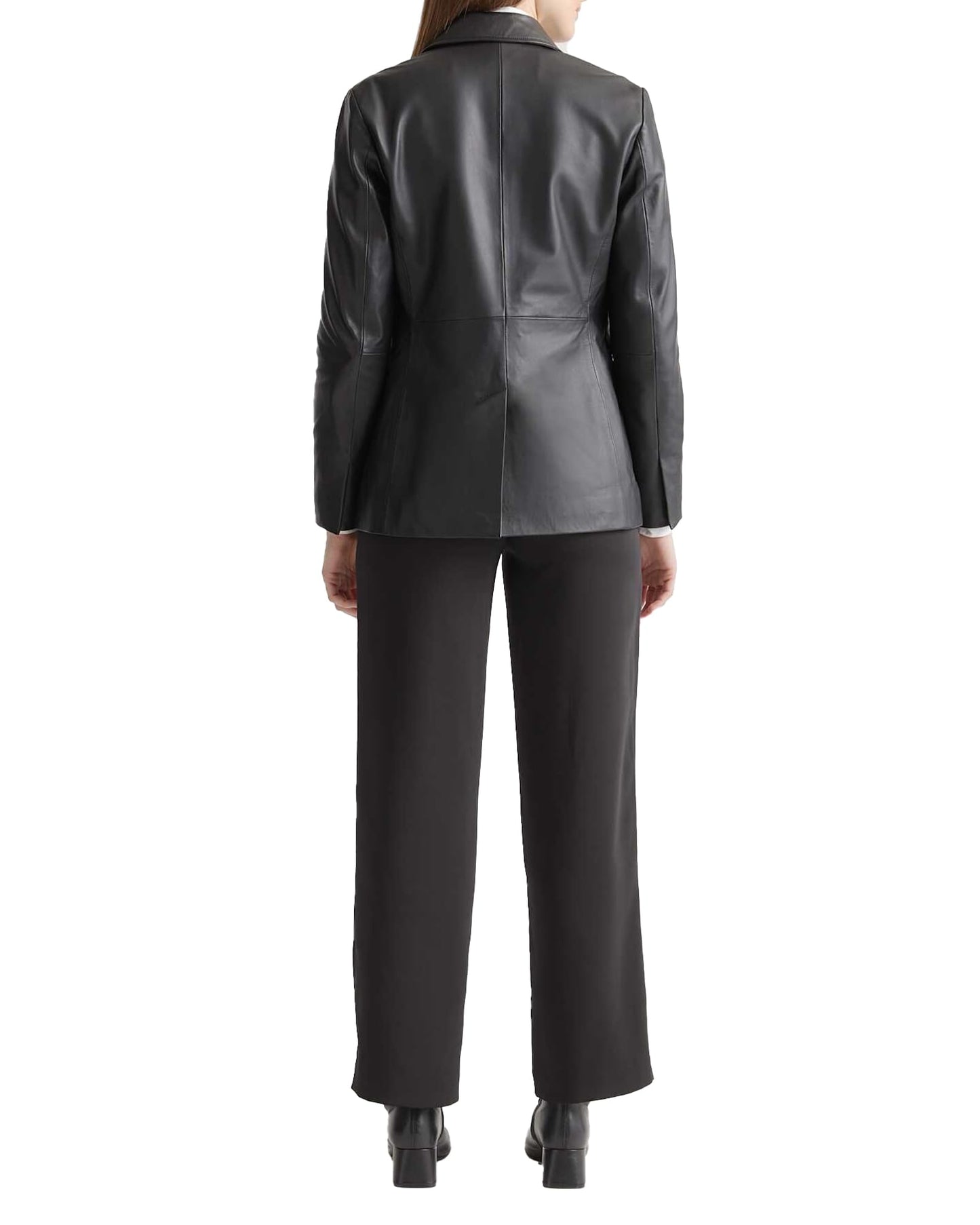 IZAC & DAUD Lambskin Leather Blazer for Women - Casual Coat Long Sleeves Suit Style Leather Jacket Women (US, Alpha, X-Large, Regular, Regular, Black)