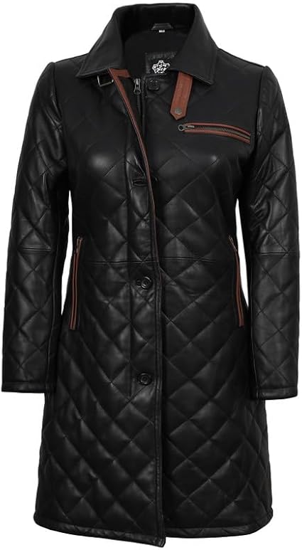 Blingsoul Mid Length Leather Women Coats | [1330953] Glen Black, M