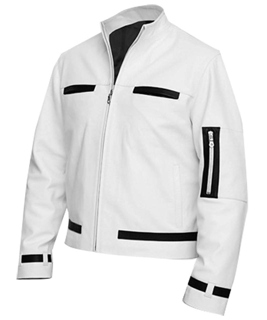 Lashvine Mens White Motorcycle Jacket Cafe Racer Jacket Kyo Kusanagi Cosplay Costume Biker Leather Jacket