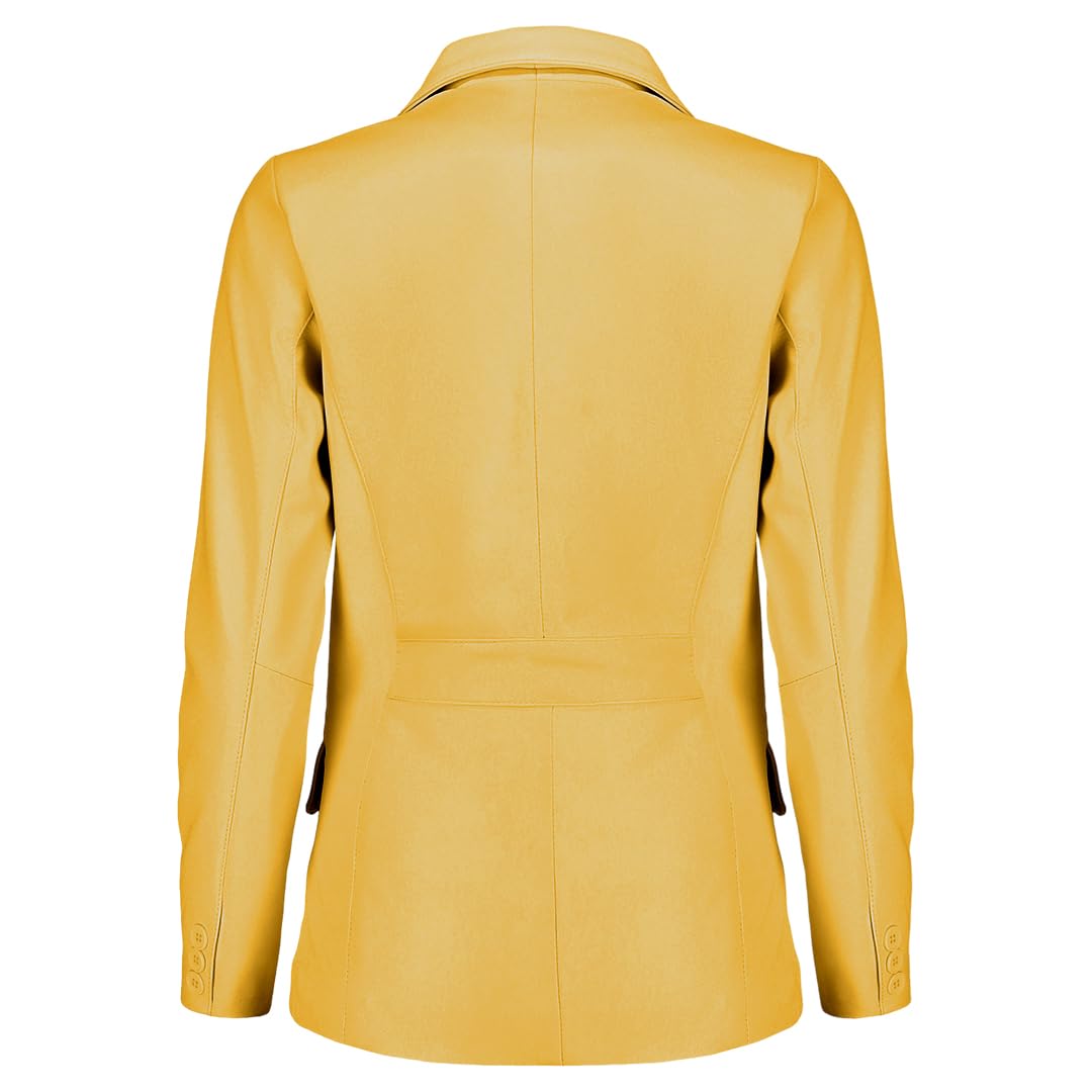 Jild Classic 2-Button Lambskin Leather Blazer Women - Casual Coat Long Sleeves Suit Style Leather Jacket Women (LC-YLW-L)