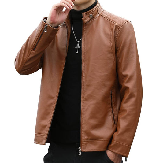 Womleys Mens Casual Stand Collar Faux Leather Jacket Biker Motorcycle Jackets (Brown, Medium)