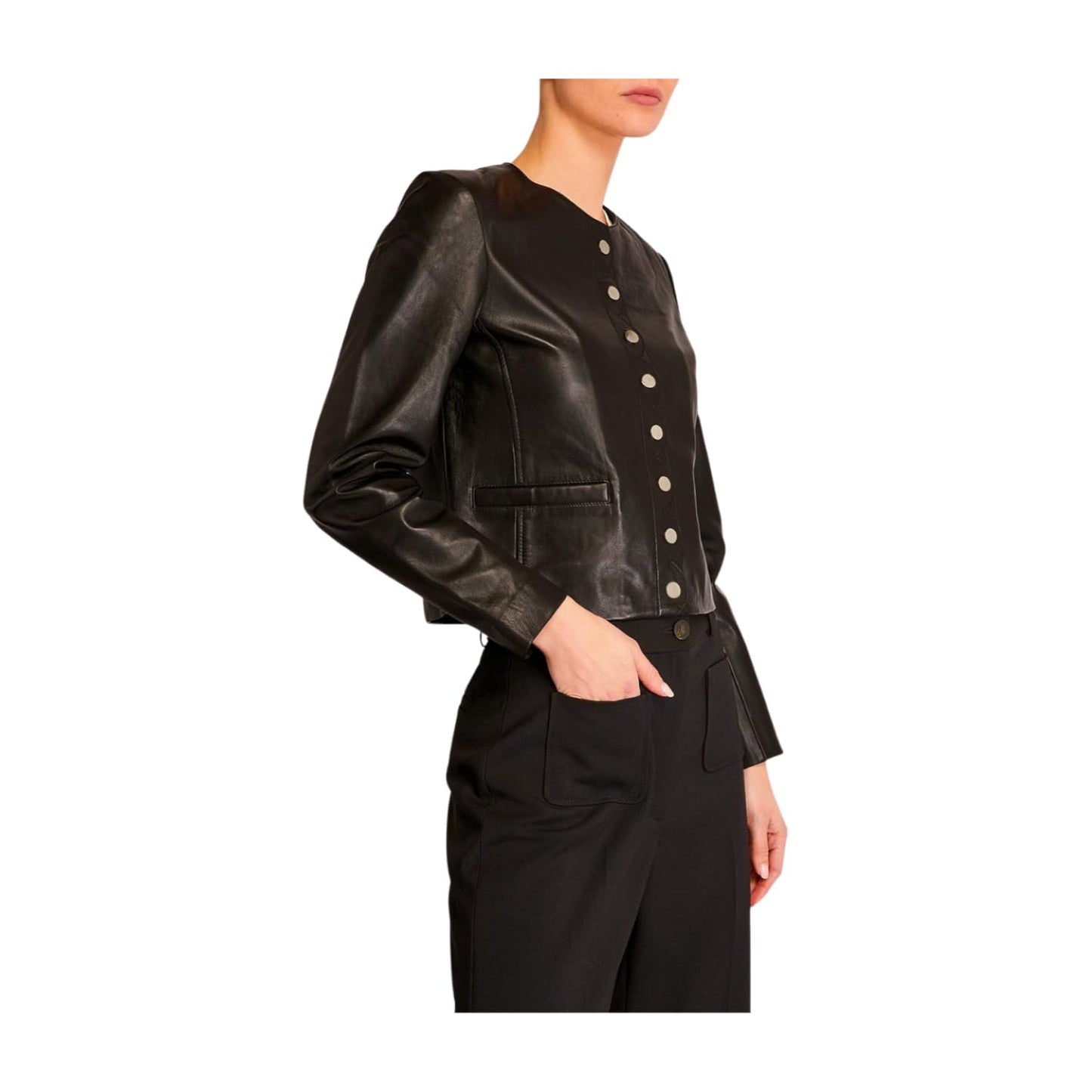 Captain Cory Black Women's Designer Leather Jacket 100% Real Lambskin, Button-Front, and Long Sleeves (XXX-Large)