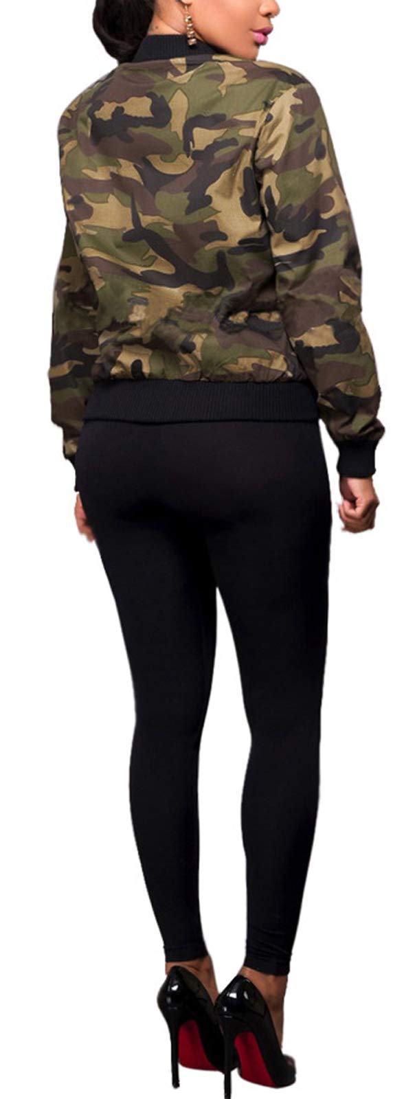 Sexycherry Faddish Military Casual Camouflage Lightweight Thin Short Jacket Coat For Women,Camouflage,Large