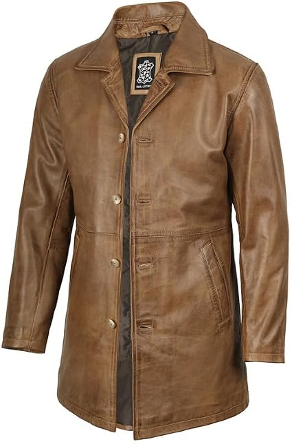 Blingsoul Long Leather Jacket Men [1501486] Super Light Brown, (2XL)