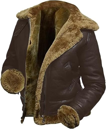 CHAQUETAS STORE Womens B3 Shearling Bomber Jacket - Winter Aviator Pilot Genuine Sheepskin Brown Leather Jacket Removable Hoodie (US, Alpha, Medium, Regular, Regular, Brown)