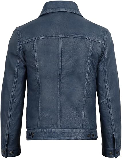 Blingsoul Distressed Leather Jacket Men | [1132636] Fernando Blue Distressed Washed, 2XL