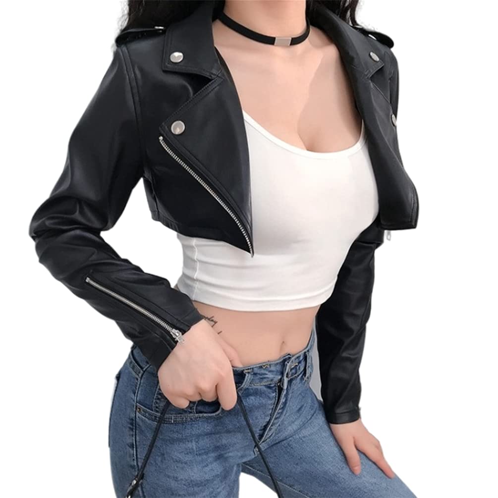 Sup-Coente Punk Leather Blazer Crop Top Jackets For Women Goth Short Half Jacket Gothic Fashion Cropped Pleather Moto Biker Jacket