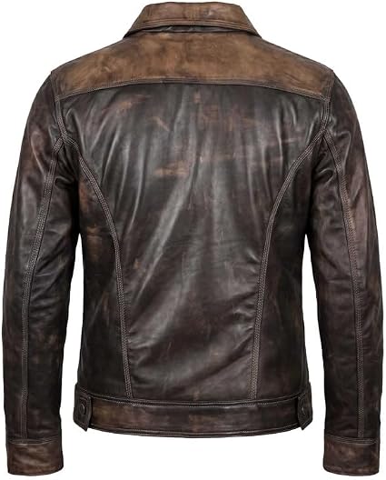 WECNOM Mens Leather Jacket Cowboy Western Style Genuine Lambskin Leather Motorcycle Jacket Men Trucker Distressed Brown - Large