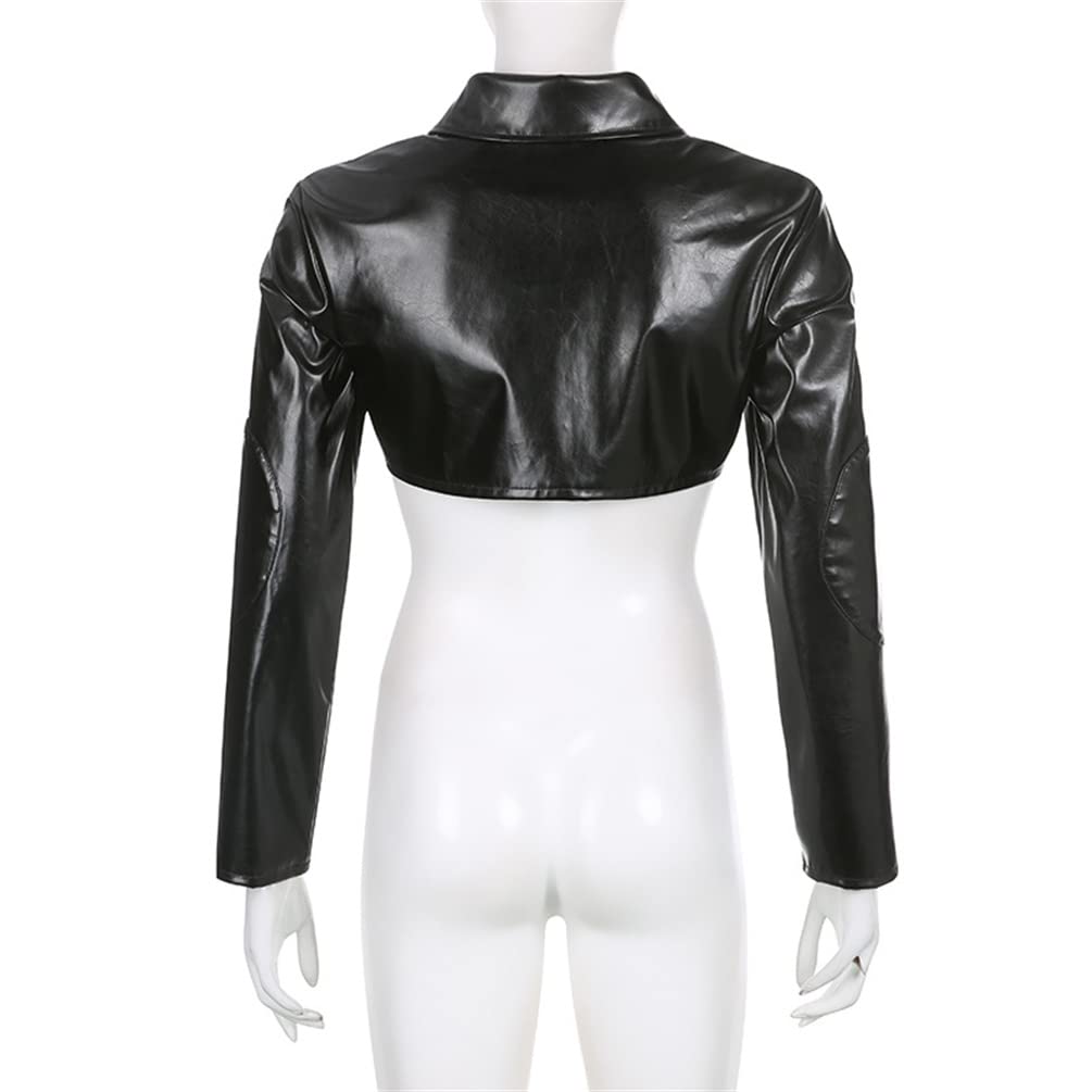 Sup-Coente Goth Leather Crop Top Jacket For Women Gothic Punk Short Cropped Black Motorcycle Biker Moto Jacket Zip Up