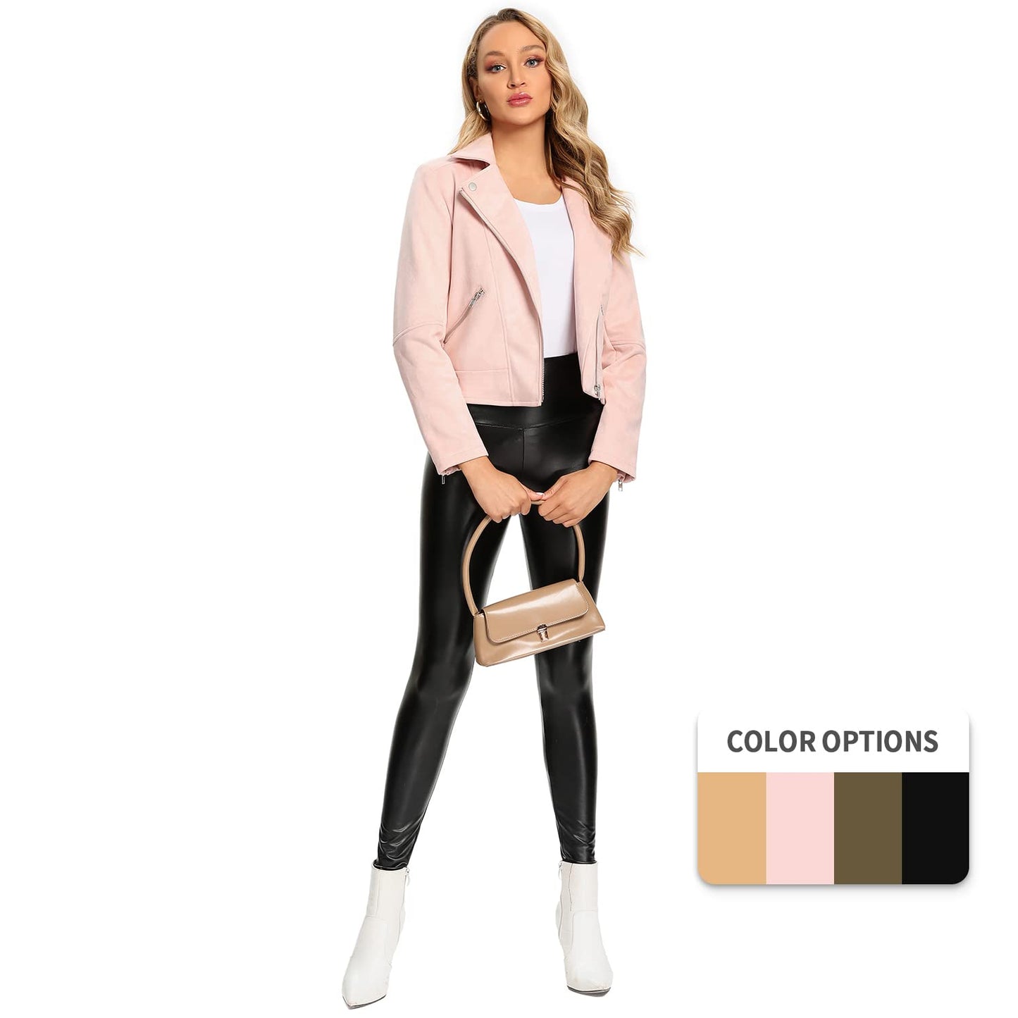 S P Y M Womens Faux Leather Jacket, Moto Biker Suede Coat