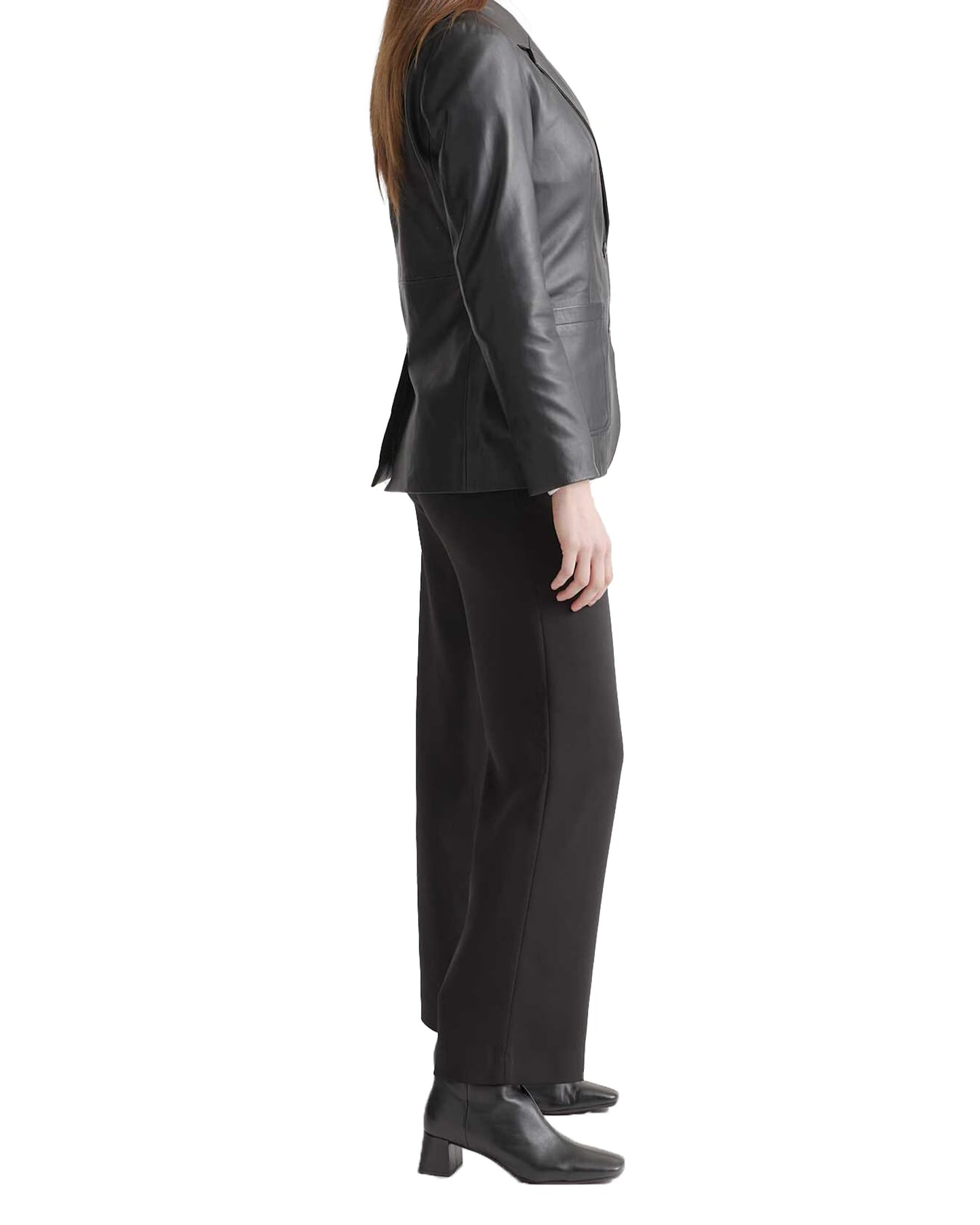 IZAC & DAUD Lambskin Leather Blazer for Women - Casual Coat Long Sleeves Suit Style Leather Jacket Women (US, Alpha, X-Large, Regular, Regular, Black)
