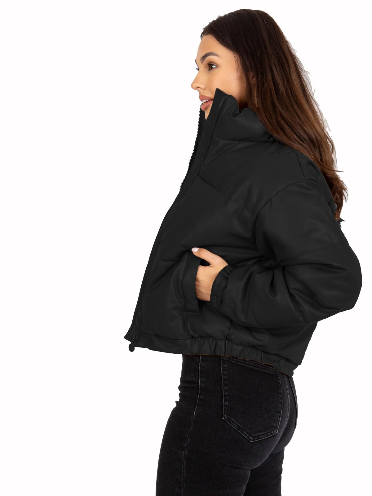Women’s Genuine Leather Puffer Jacket - Long Sleeve Winter Warm Quilted Fashion Jacket for Women – 100% Lambskin (US, Alpha, Medium, Regular, Regular, Black)