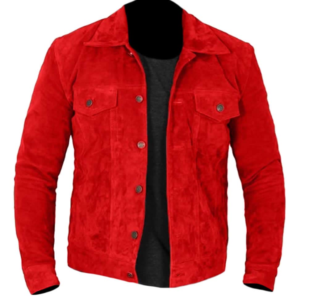 Classyak Men's Fashion Stylish Suede Leather Jacket Red Large