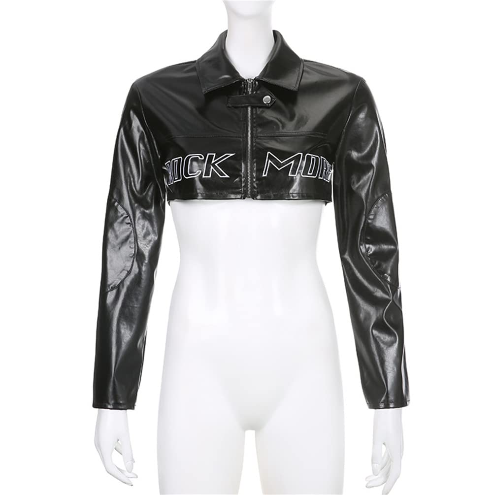 Sup-Coente Goth Leather Crop Top Jacket For Women Gothic Punk Short Cropped Black Motorcycle Biker Moto Jacket Zip Up