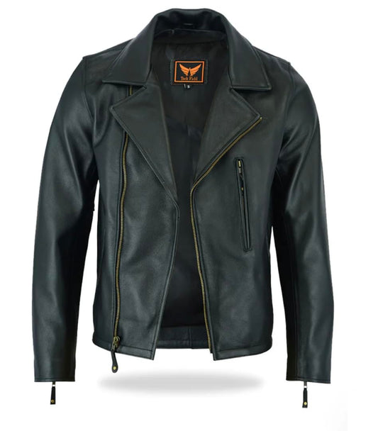 TackField Men's Premium Motorcycle Cowhide Leather Jacket - Heavy Duty Biker Club Style Jacket (US, Alpha, XX-Large, Regular, Regular, Black)