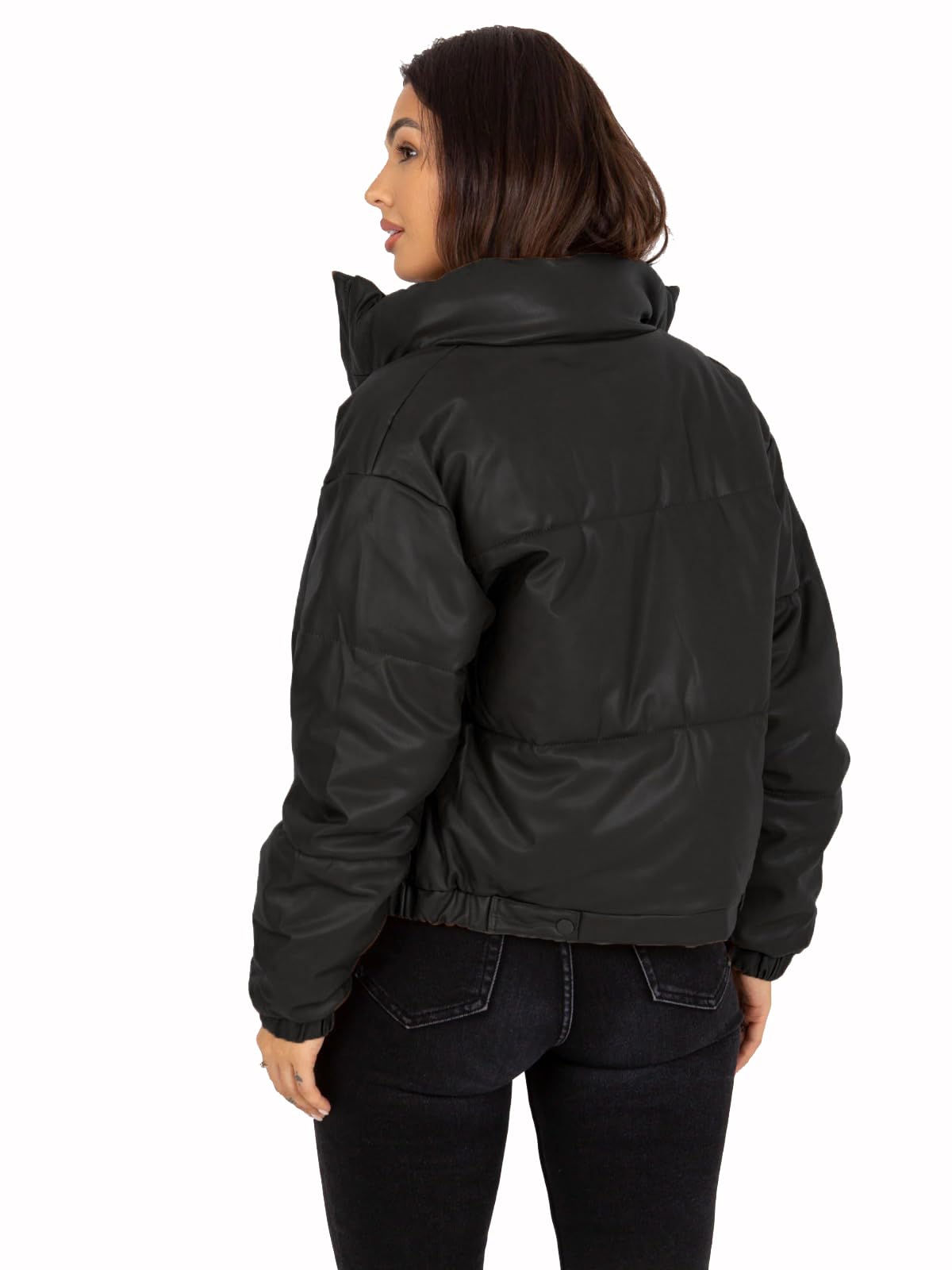 Women’s Genuine Leather Puffer Jacket - Long Sleeve Winter Warm Quilted Fashion Jacket for Women – 100% Lambskin (US, Alpha, Medium, Regular, Regular, Black)