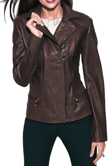 Captain Cory Womens Bambert Brown Lambskin Genuine Leather Jacket, Biker Jacket Small-A Perfect Leather Jacket for your Valentine
