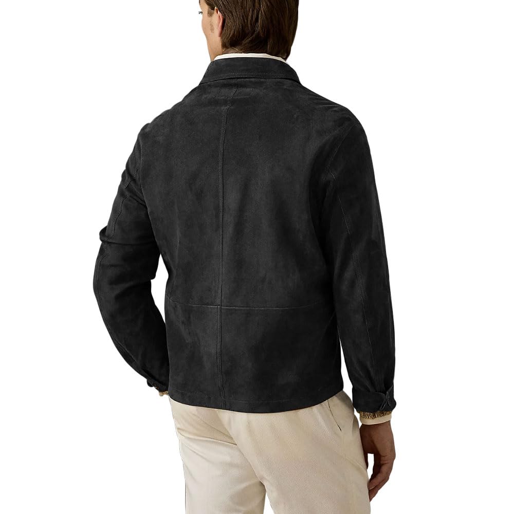 Suede Leather Jacket Men – Real Lambskin Suede Casual Leather Jackets For Men - Mens Suede Jacket (US, Alpha, Large, Regular, Regular, Black)