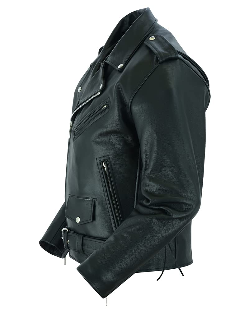 Daniel Smart Motorcycle Jacket for Men Genuine Black Leather Jacket with Polyester Thermal Lining Water Resistant Leather Jacket with Concealed Armory Pocket & Heavy Duty Zippers