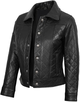 Blingsoul Shirt Style Quilted Leather Jacket for Women | [1331035] Silvia Black, XL
