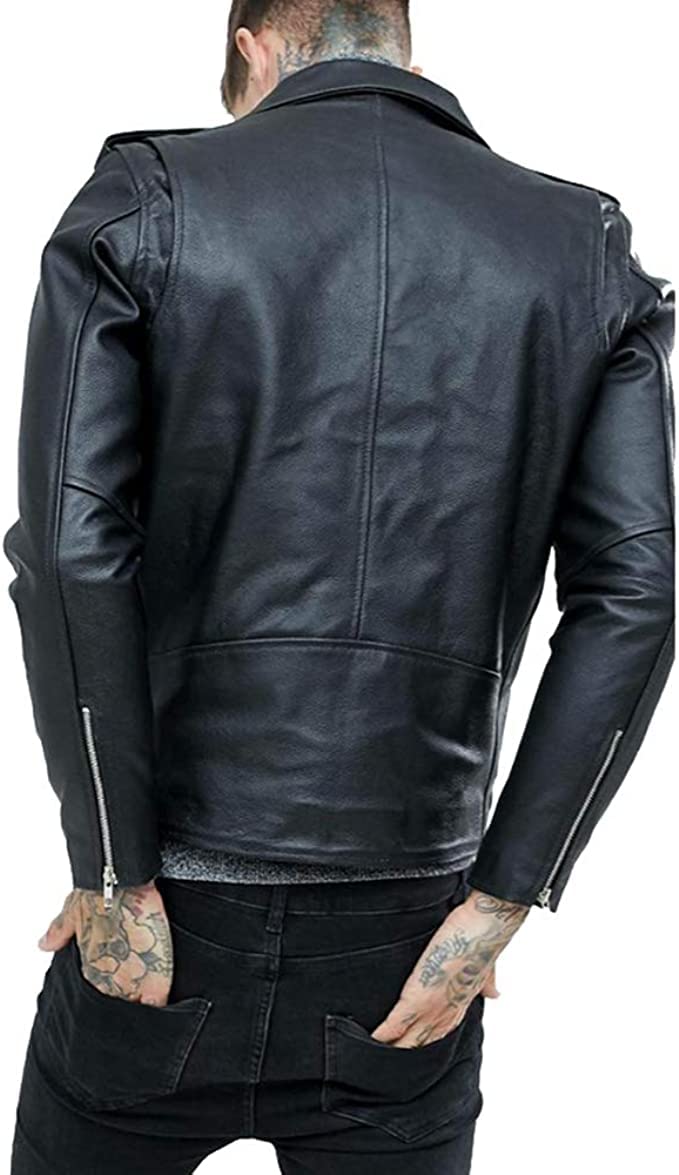 Lishow Fashion Men's Biker Rider Motorcycle Motorbike Rocker Retro Genuine Cowhide Leather jacket By Reclaimed Vintage (US, Alpha, Small, Regular, Regular, Black)