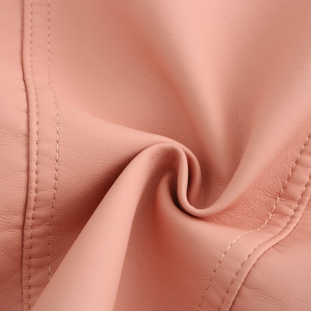 DEAR MODEL Womens Leather Jacket Long Sleeve Fitted Faux Leather Coats,Classic Locomotive Style Leather Jacket,Pink,M