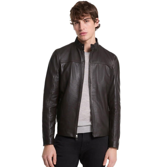 Michael Kors Men's Basic Racer Jacket, Chocolate, M