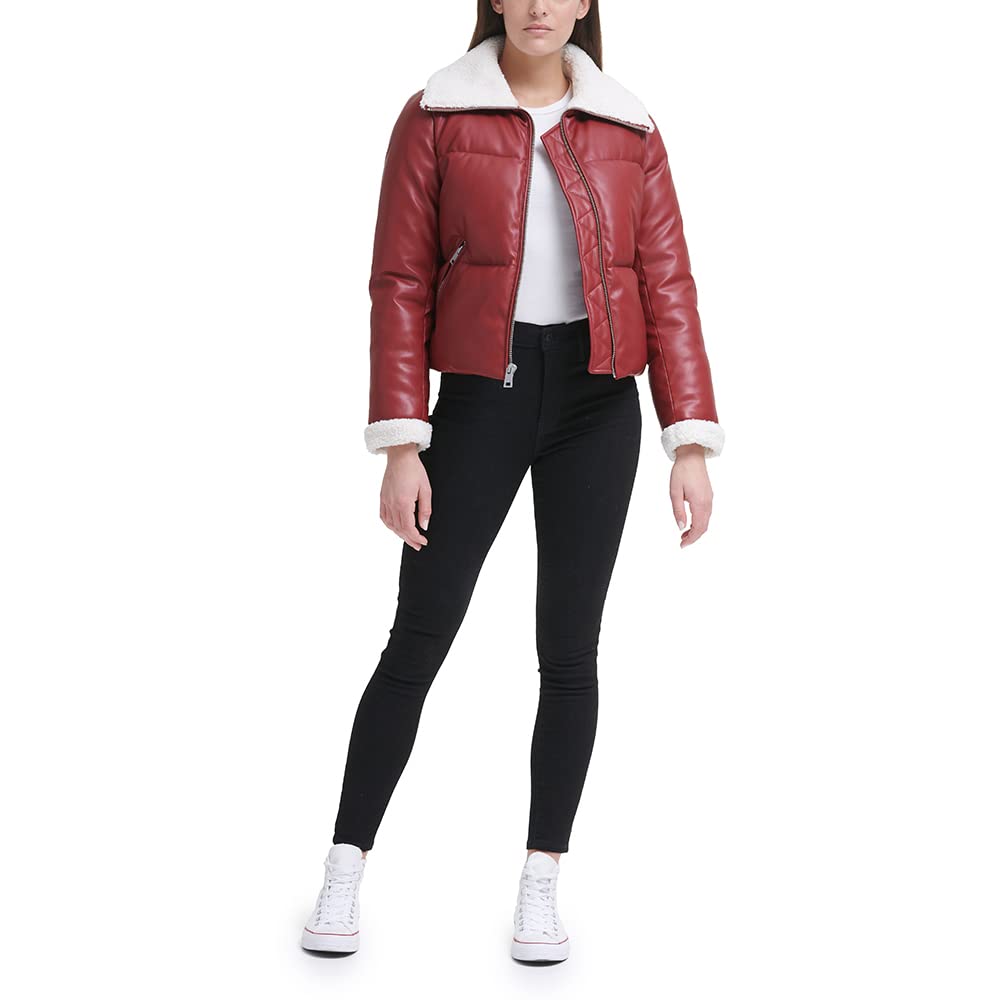 Levi's Women's Breanna Puffer Jacket (Standard and Plus Sizes), Rhubarb Red Faux Leather, Medium