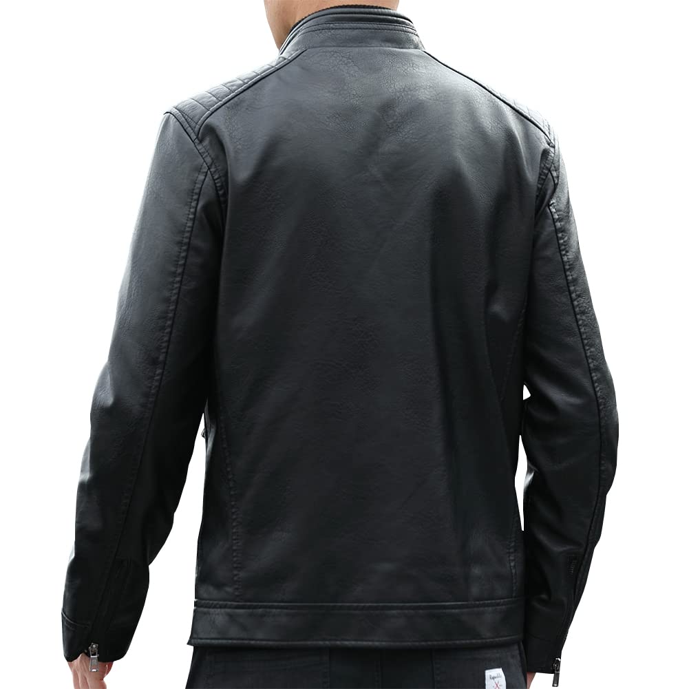 Womleys Mens Casual Stand Collar Faux Leather Jacket Biker Motorcycle Jackets (Black, Medium)