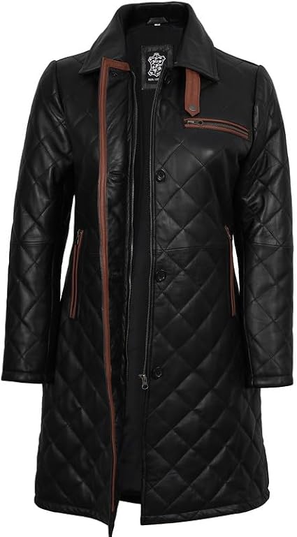 Blingsoul Mid Length Leather Women Coats | [1330953] Glen Black, M