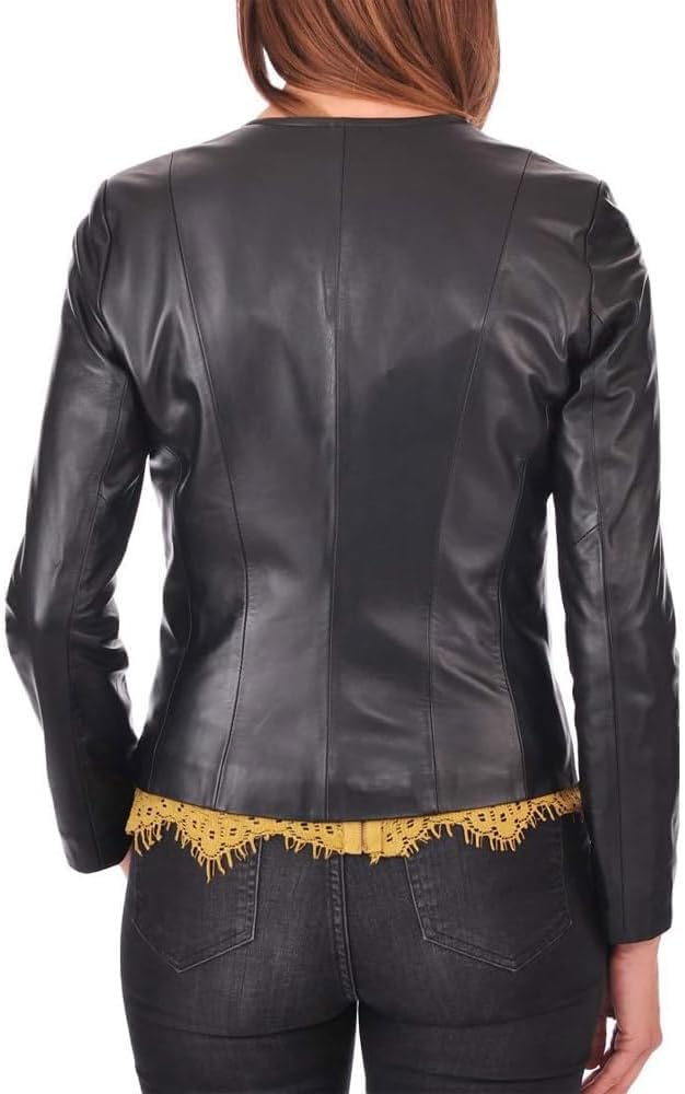 Desired Jackets Womens Leather Jacket - Real Lambskin Cafe Racer Style Leather Jackets For Women (US, Alpha, 4X-Large, Regular, Regular, Black)