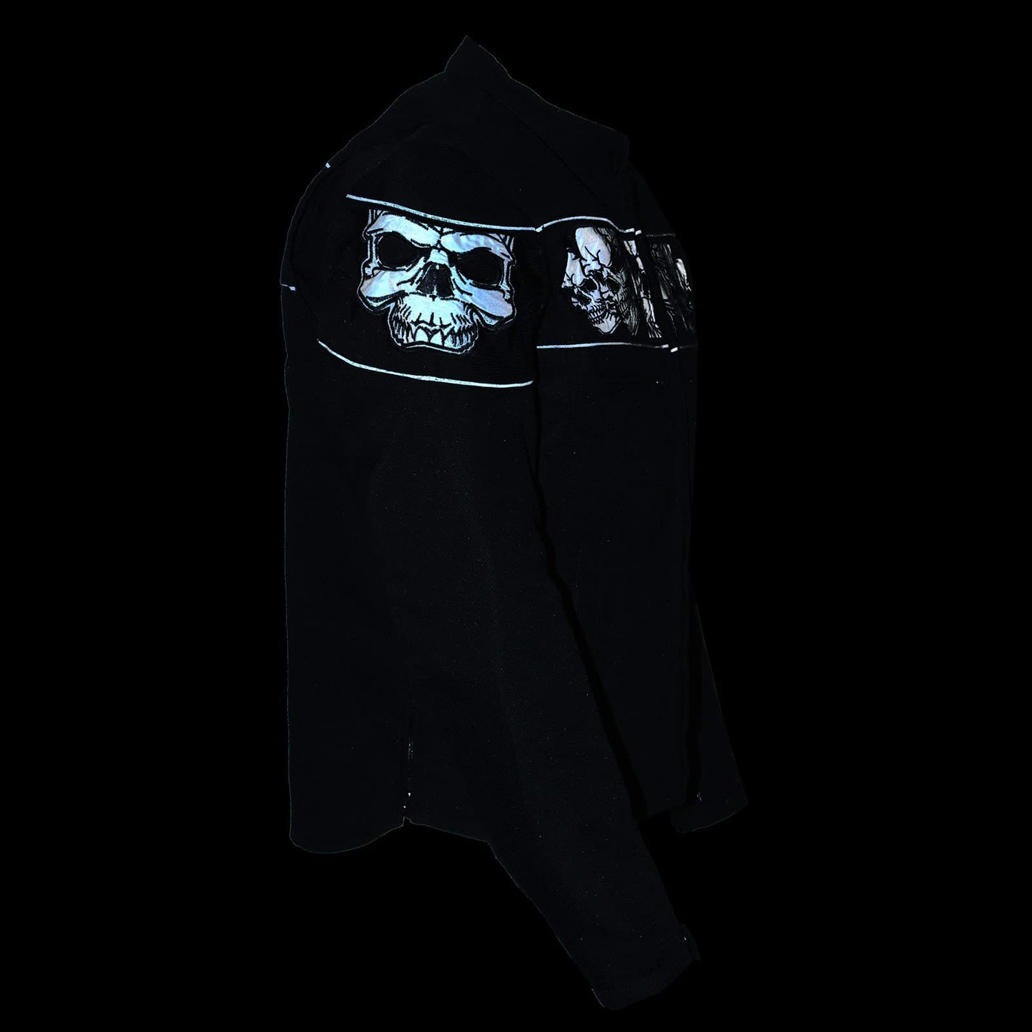 Milwaukee Leather MPM1730 Men's Black Padded Textile All Season Motorcycle Jacket w/Reflective Skulls Artwork - X-Large