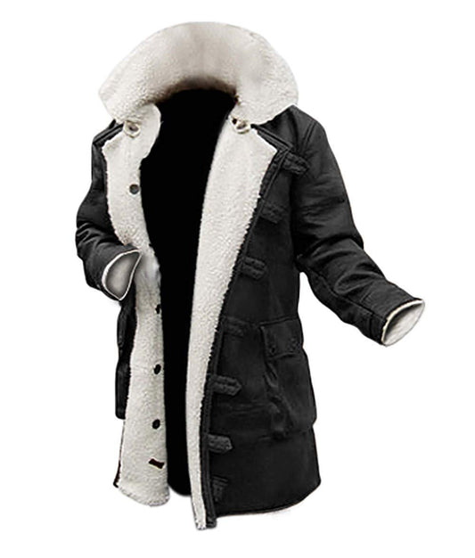 Blingsoul Shearling Coat Black Leather Swedish Bomber Jacket | [1509934] Bain Real Black, L