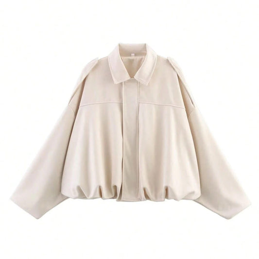SKAYS Womens Faux Suede Bomber Jacket Lightweight Zip Up Cropped Lapel Pilot Jackets Oversized Casual Motorcycle Coat Beige M
