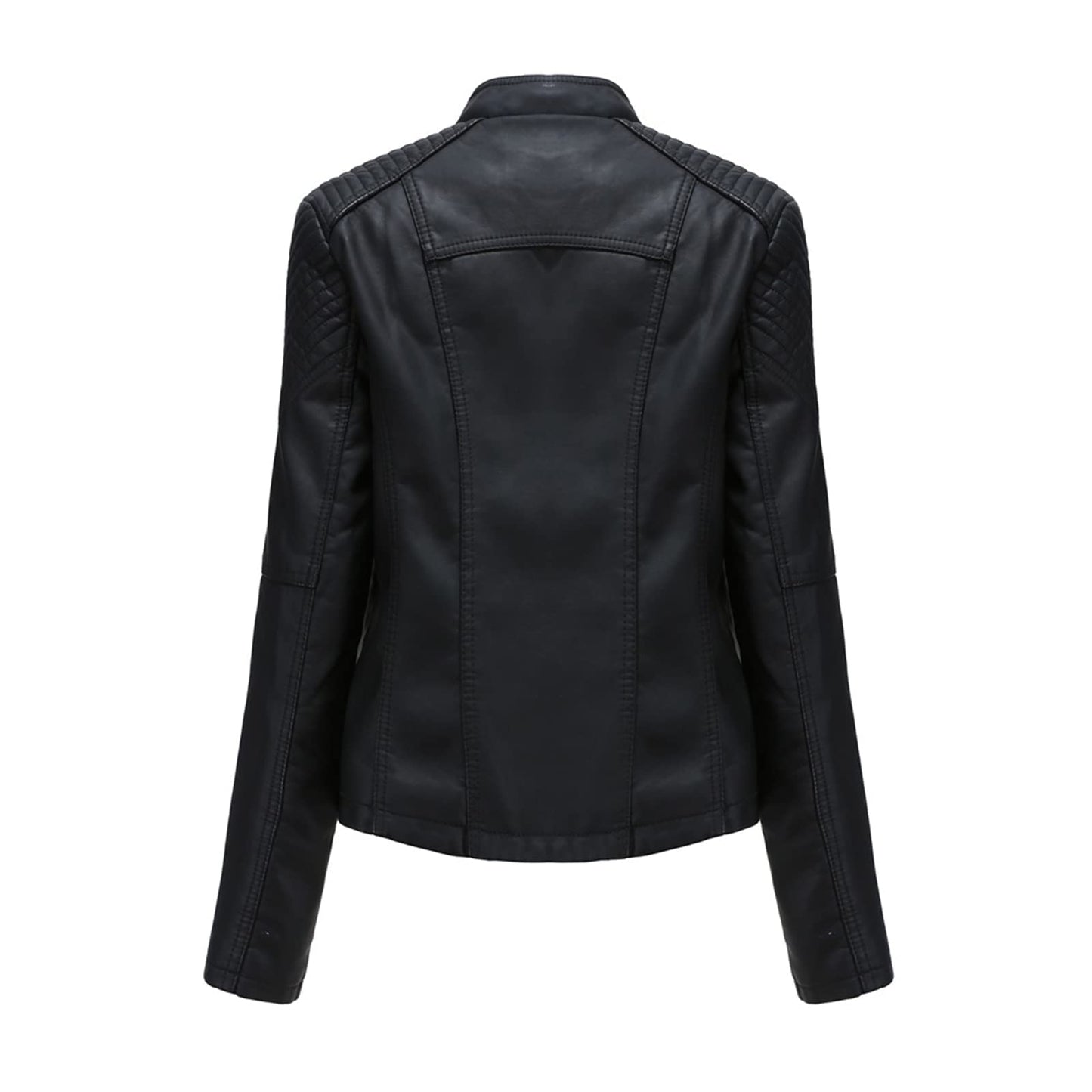 MODFUL Women's Faux Leather Moto Jacket Casual Short Solid Color PU Biker Coat with Pockets(Black,Medium)