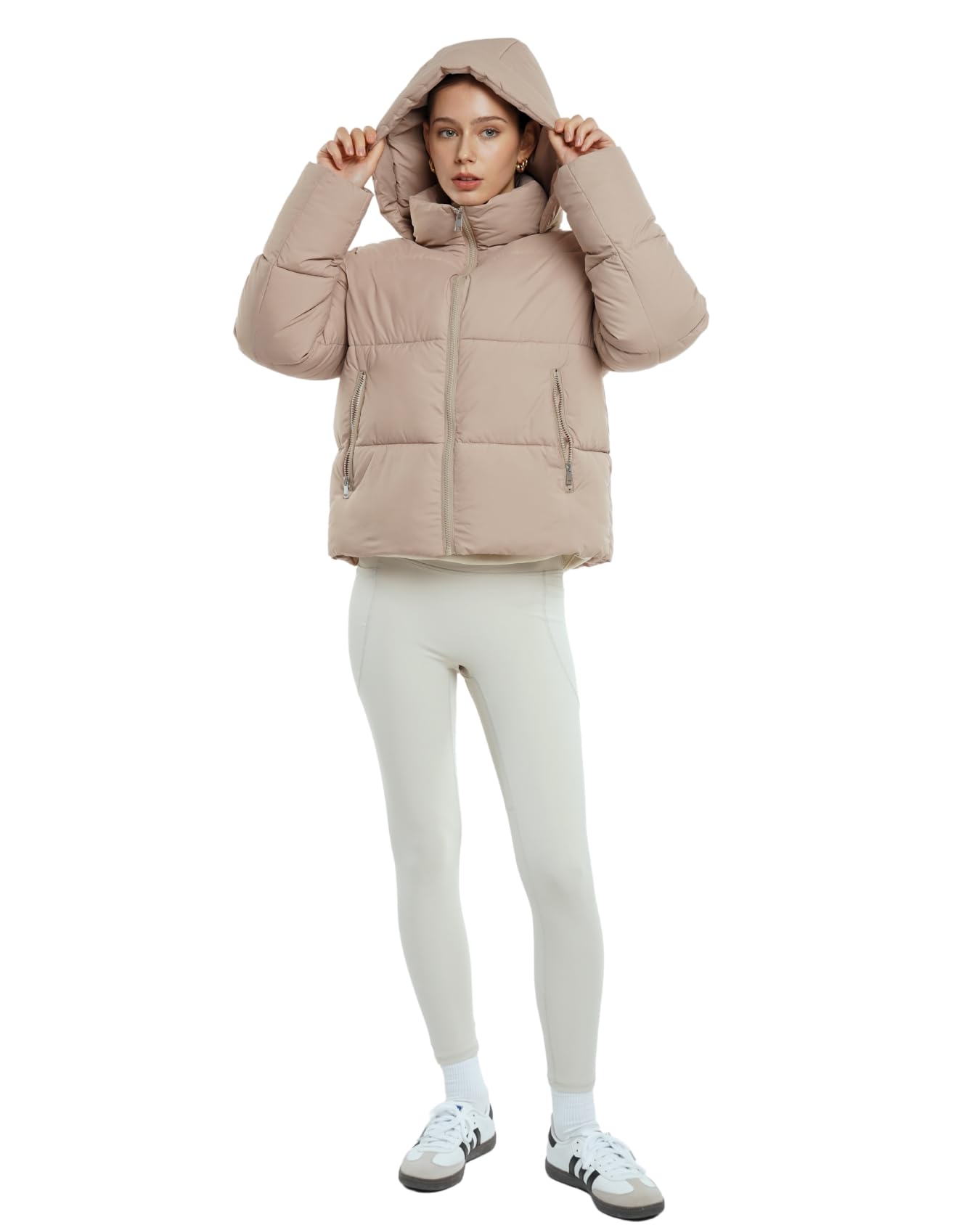 PUFFIT Women's Cropped Puffer Jackets,Warm Winter Jacket with Removable Hood,Zipped Pockets,Short Ladies Quilted Coat