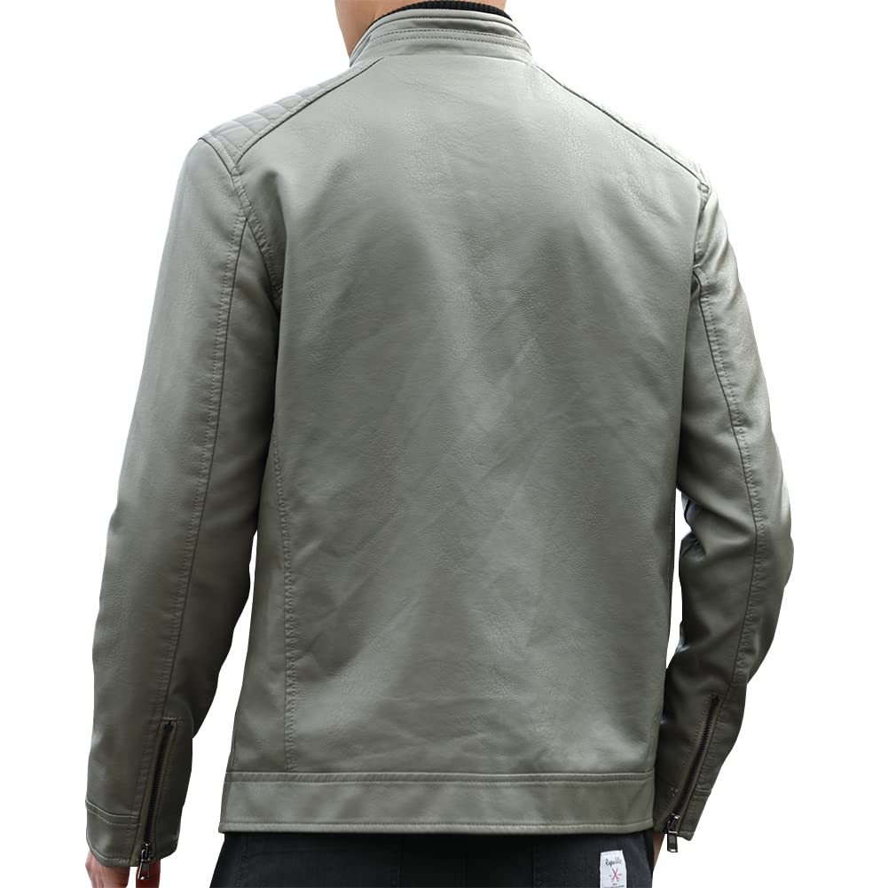 Womleys Mens Casual Stand Collar Faux Leather Jacket Biker Motorcycle Jackets (Pea Green, Medium)