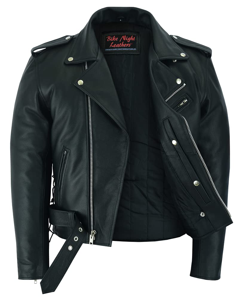 Daniel Smart Motorcycle Jacket for Men Genuine Black Leather Jacket with Polyester Thermal Lining Water Resistant Leather Jacket with Concealed Armory Pocket & Heavy Duty Zippers