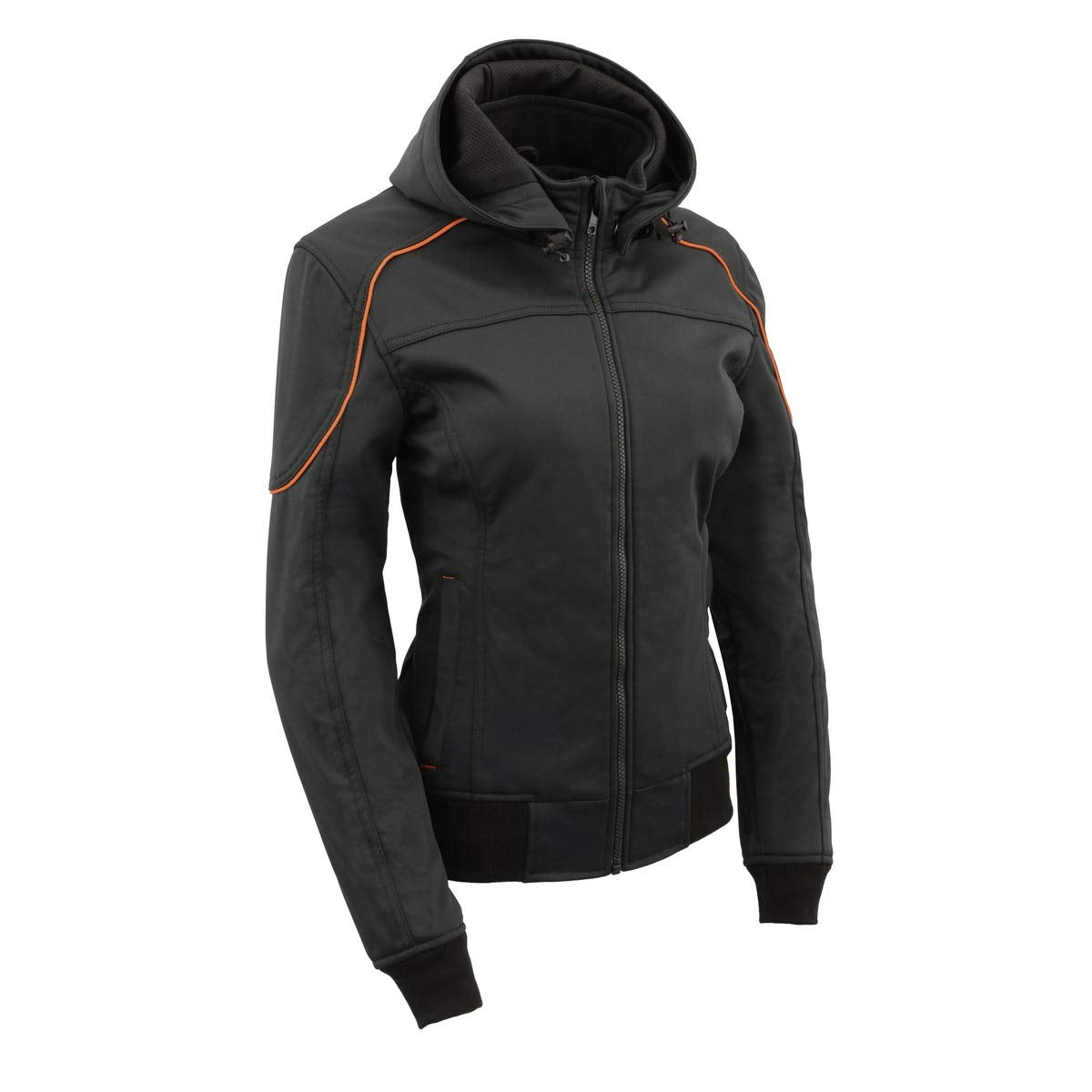 Milwaukee Leather MPL2764 Women's Black Soft Shell Armored Motorcycle Racing Style Jacket with Hoodie - Medium