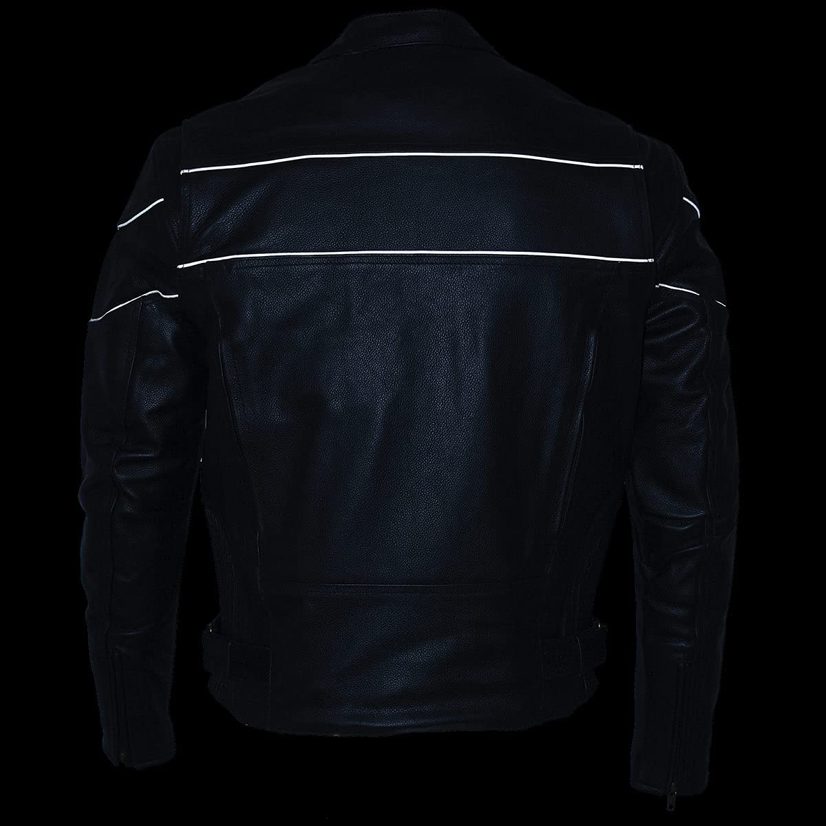 Milwaukee Leather SH1785 Men's Black Leather Scooter Style Motorcycle Jacket w/Side Stretch and Reflective Piping - Large