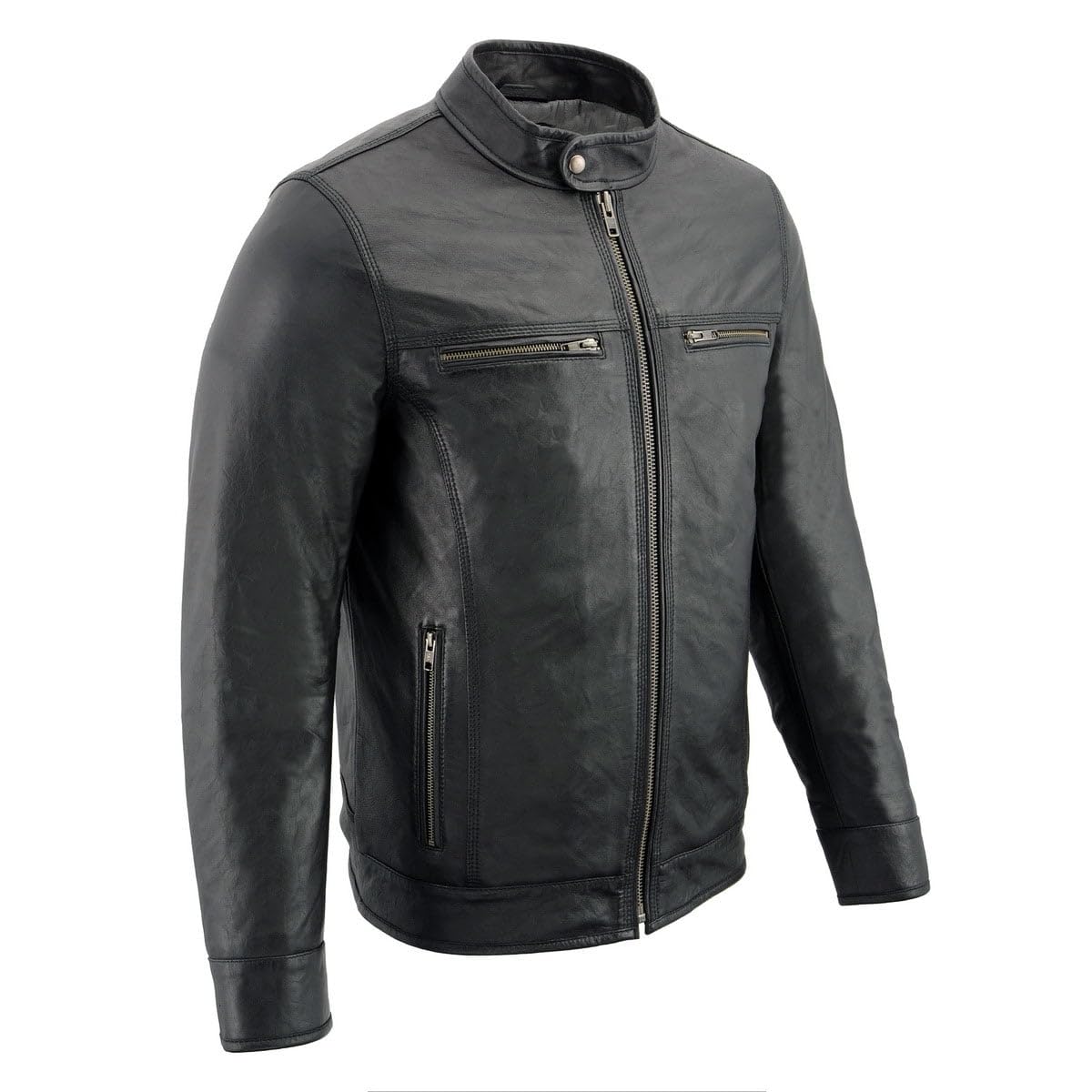 Milwaukee Leather SFM1866 Men's Classic Black Premium Leather Motorcycle Style Jacket with Zipper Front - 5X-Large