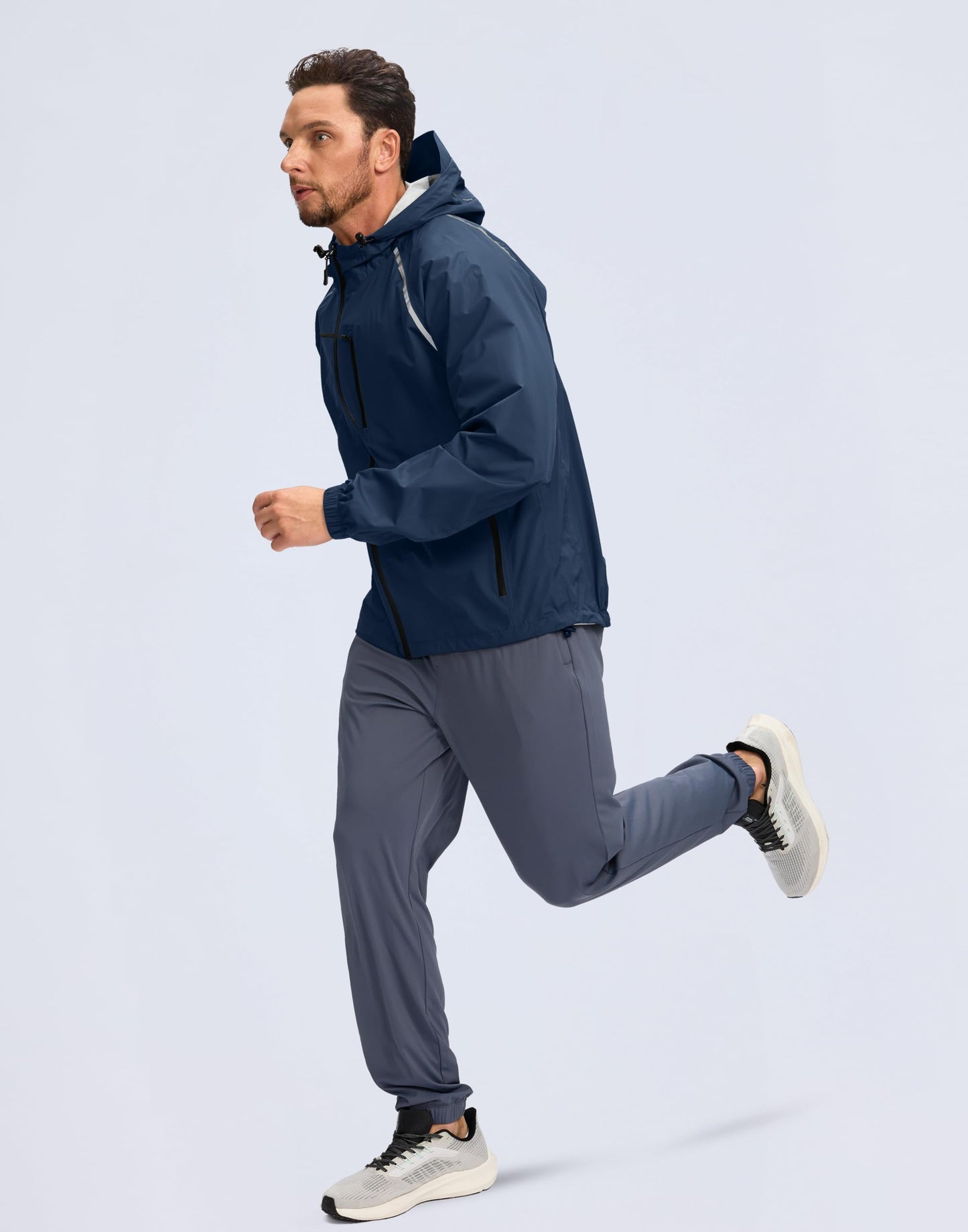 Bikewa Men's Cycling Rain Jackets Waterproof Running Bike Windbreaker Hooded Reflective Biking Windproof Bicycle Riding(Navy,L)