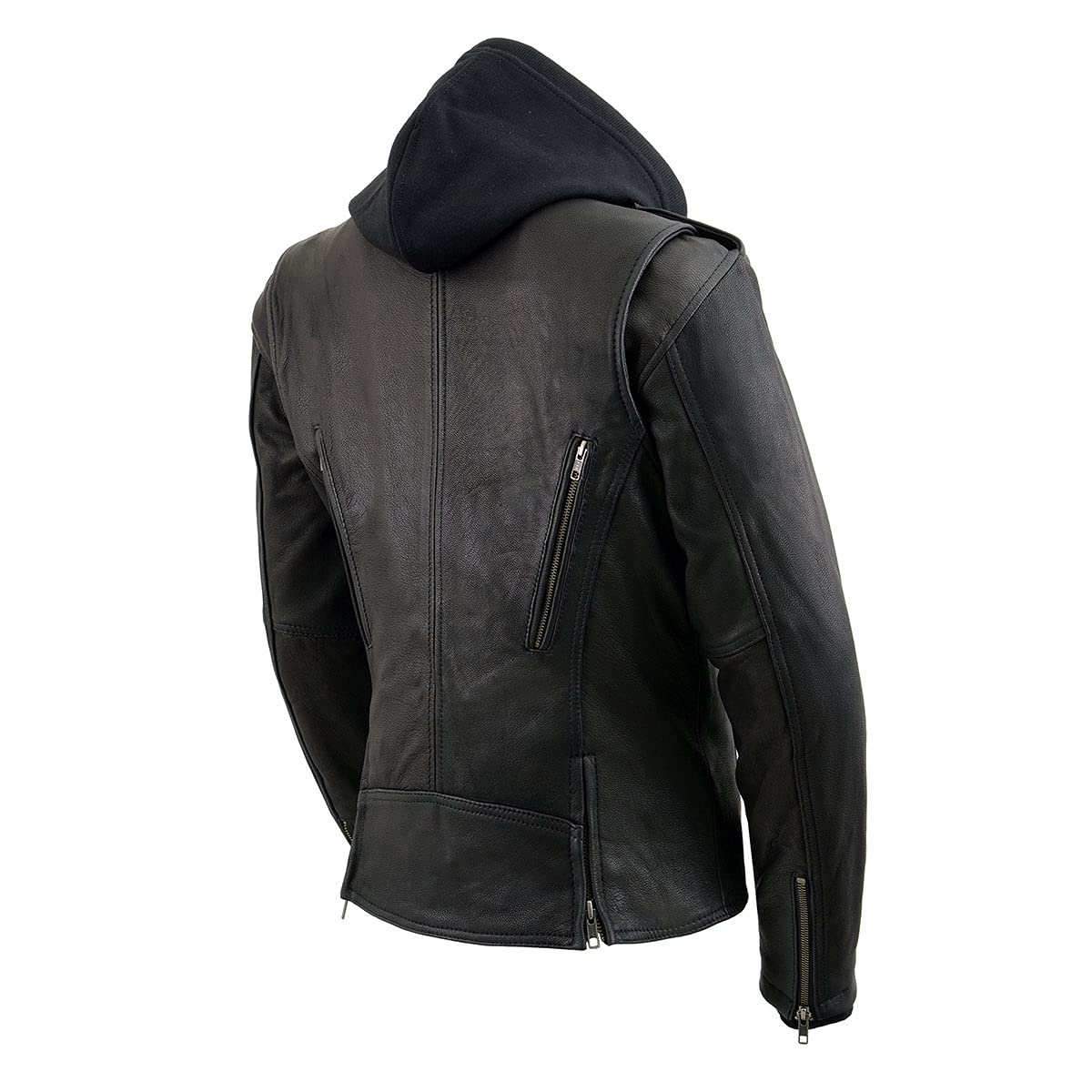 Milwaukee Leather MLL2575 Women's Black Leather Vented Motorcycle Jacket w/Removable Hoodie - Large