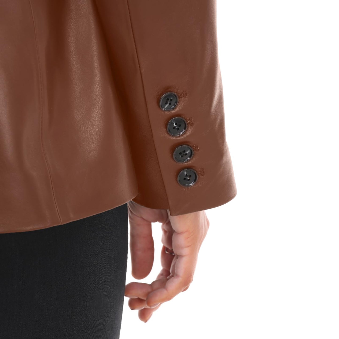 SILVER FASHIONS Lambskin Leather Jacket Women,Long Sleeve Button Front Leather Blazer,Notched Lapel Casual Style,Vent Detail (Small,Brown)