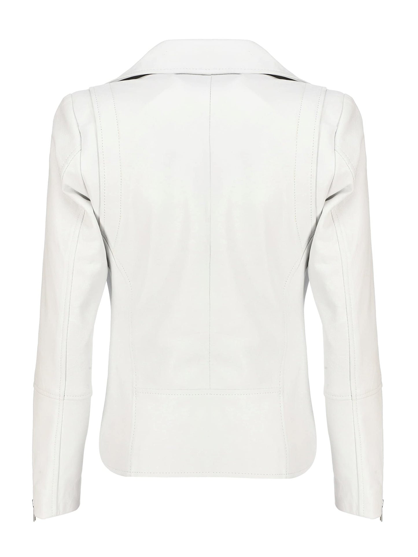 Jild Women's Asymmetrical Zip-Up Real Lambskin Leather Motorcycle Jacket - Casual Fashion Moto Biker Leather Jacket Women (BW-Wht-L)