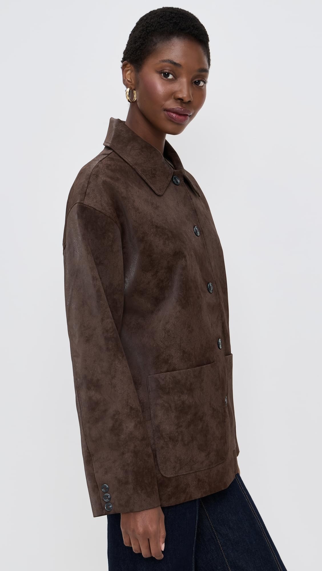 WAYF Women's Rita Faux Suede Jacket, Espresso, L