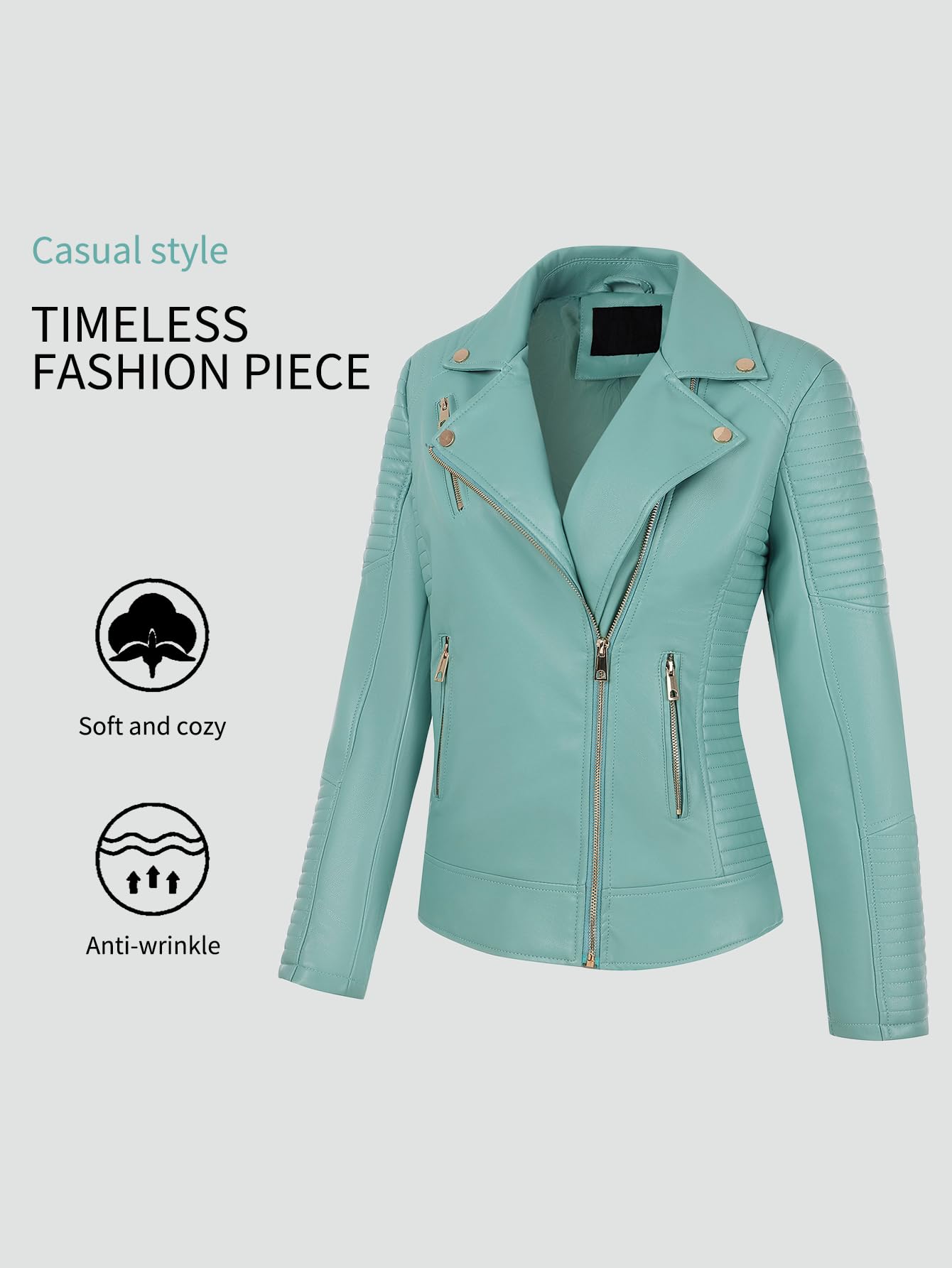 Bellivera Women's Faux Leather Casual Jacket 2026 Spring Trendy Motorcycle Outfits Lightweight Classic Coat 53 Blue L