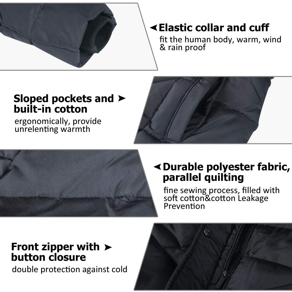 BINACL Women's Fashion Hoodie Thickened Black Jacket, Down Alternative Spring Gift Parka Puffer Cotton Padding Outwear Climbing Long Sleeve Jacket with Fur Hood Great with Sweaters(Black,XL)