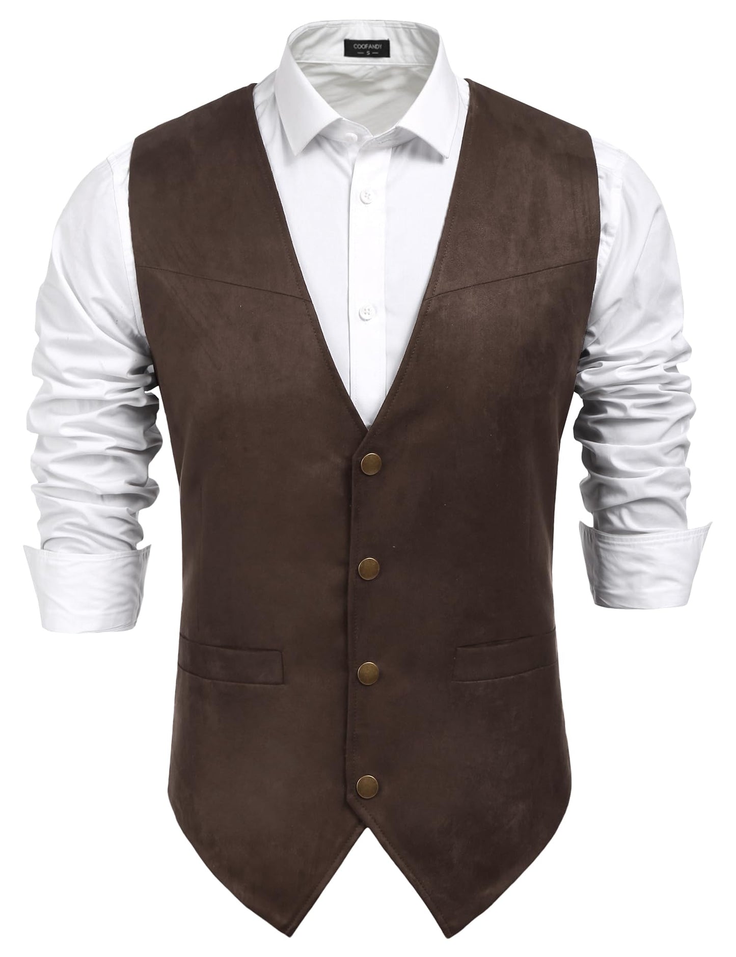 COOFANDY Mens Cowboy Vest Casual Brown Vest Suede Leather Vest Casual Western Wear