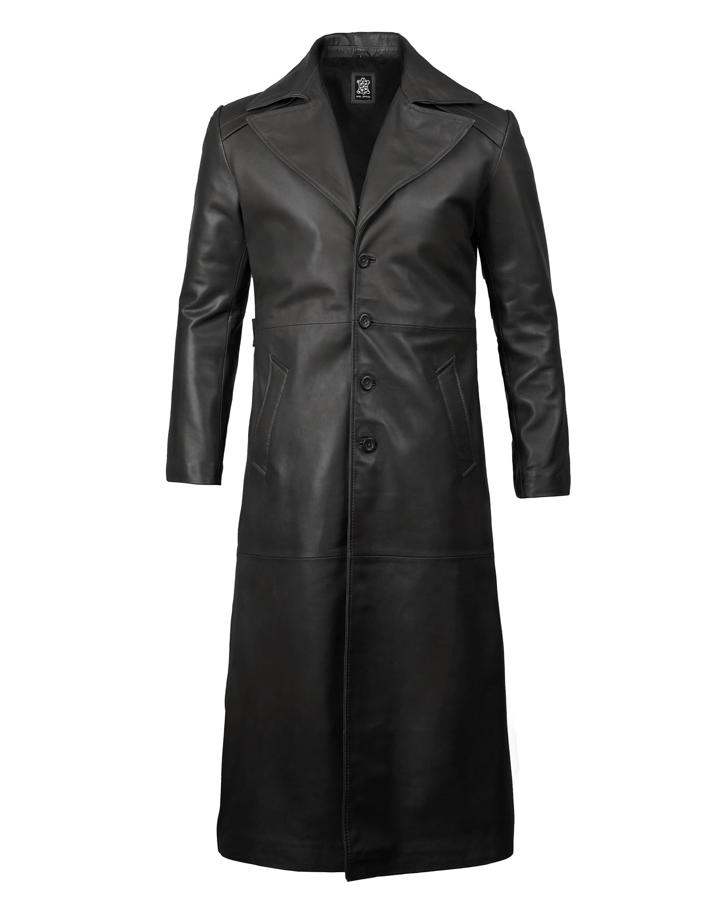 Blingsoul Black Winter Real Leather Overcoat | [1500285] Jackson Black Long Coat Jacket, XL